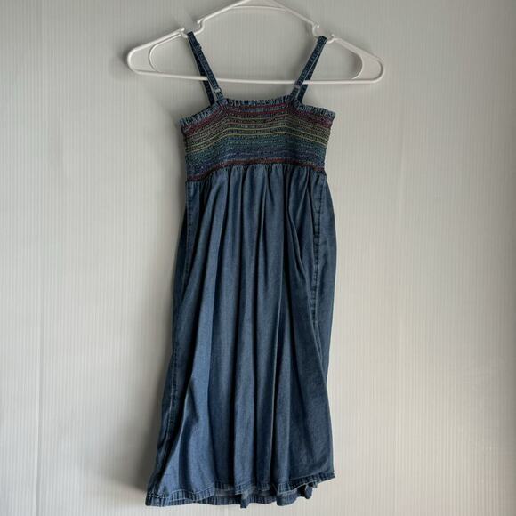 Old Navy chambray Denim Dress Rainbow Stitching Shirred - Picture 4 of 4